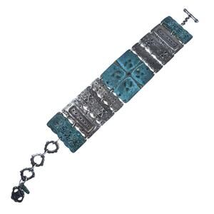 Silpada B2832 Sterling Silver & Brass Patina Panel Bracelet Toggle Clasp 6.5-7.5